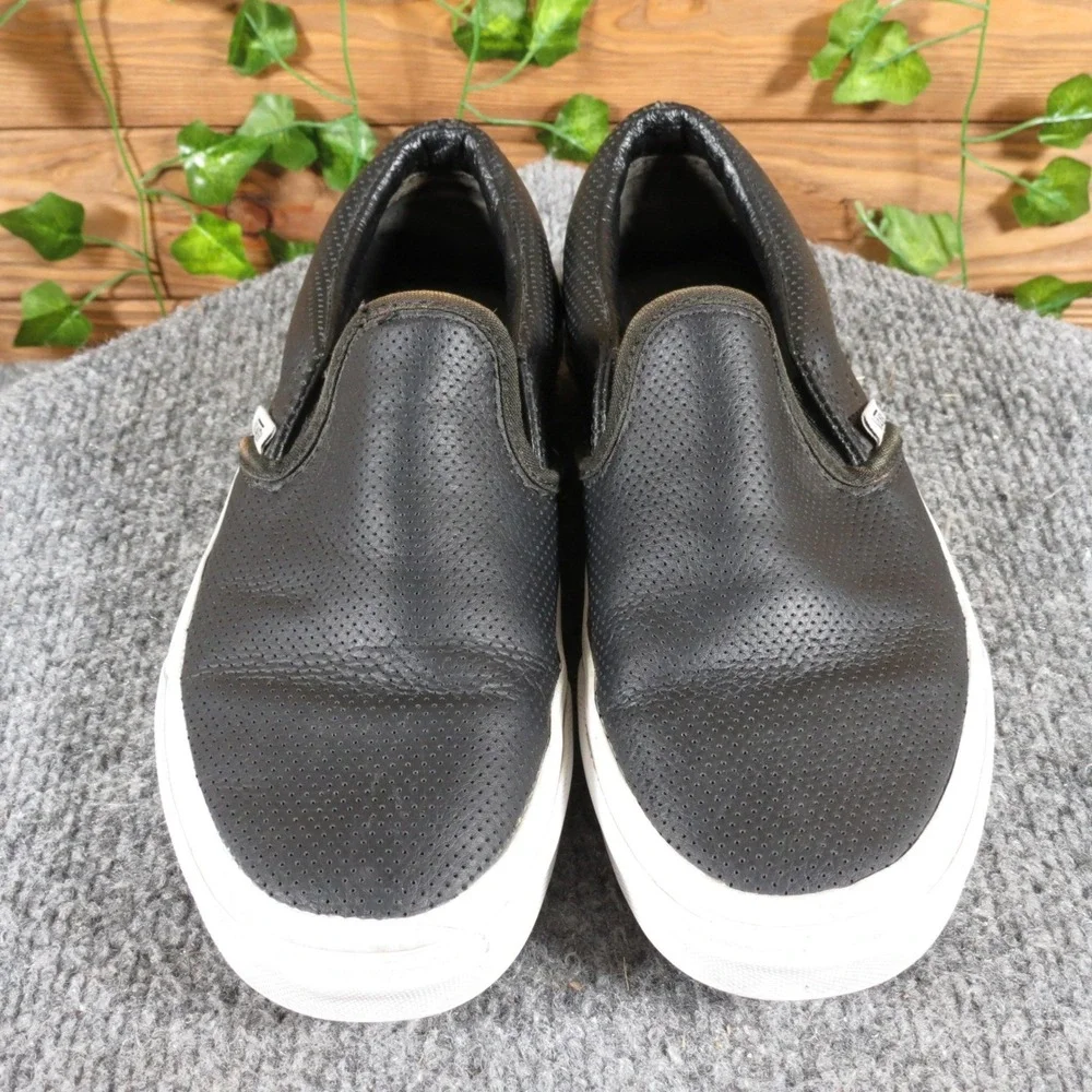 Vans Classic Slip-On‎ Women 5.5 Black Leather Perforated Casual Skate Sneakers